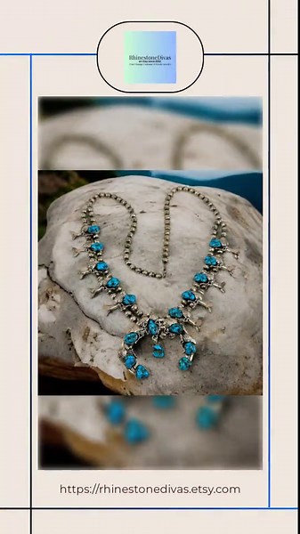 Unleash your inner goddess with this vintage treasure. The Wayne Etsitty Squash Blossom Necklace features stunning Kingman turquoise, intricate silver bench beads, and a striking Naja. Perfect for turning heads at any event or adding flair to your everyday look, this piece will elevate your style with a touch of Native American artistry. Ready to strut your stuff? This beauty won’t last long. #VintageJewelry #NativeAmericanArt #SquashBlossom #KingmanTurquoise #SilverJewelry #BohoChic #JewelryAdd