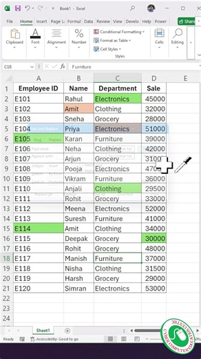 Excel Interview Trick 💡 | Change Same Color Cells in One Click 🔥#shorts #excel