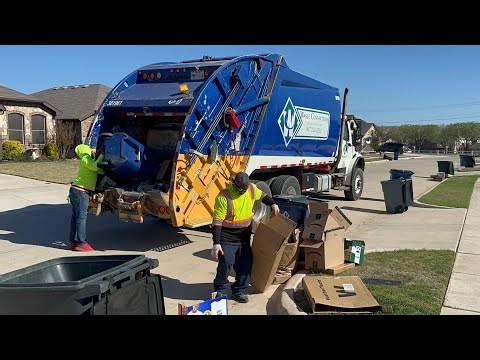 Waste Connections Freightliner M2 McNeilus Rear Loader Garbage Truck Packing Heavy Recycling