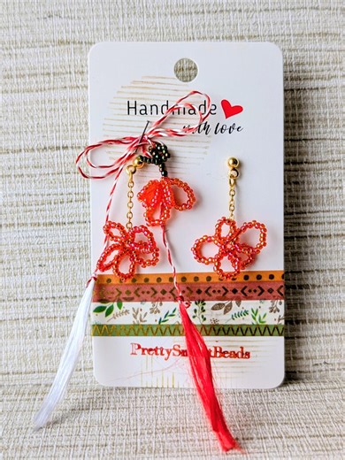 Martisor With Red Flower Matching Earrings - Gift for Her - Etsy