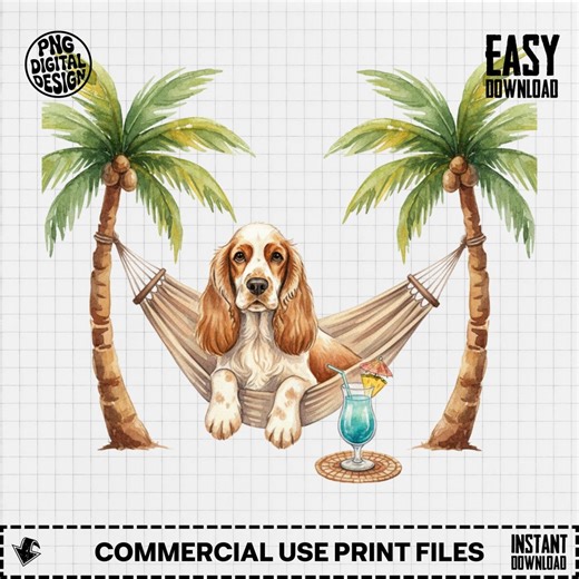 Cocker Spaniel PNG, Summer Beach Digital Download for Sublimation, Dog Hammock Cocktail Tropical Design - Etsy