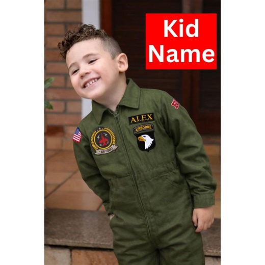 Kinder Pilot Air Force Kostüm mit Namen und Flagge, Baumwoll-Denim Fluganzug, Custom Baby Militär Flieger Outfit - Etsy.de