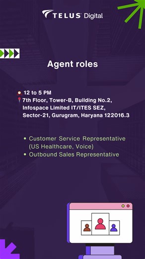 Exciting careers await you at TELUS Digital India! Whether you're looking for agent roles, support positions, or leadership opportunities, we've got the perfect spot for you. Join us at our #Noida and #Gurugram sites on October 4! To apply, just bring your resume, a valid ID, and your best self! Can't wait to see you there. #TELUSDigitalIN #TELUSIndiaHiring | TELUS Digital