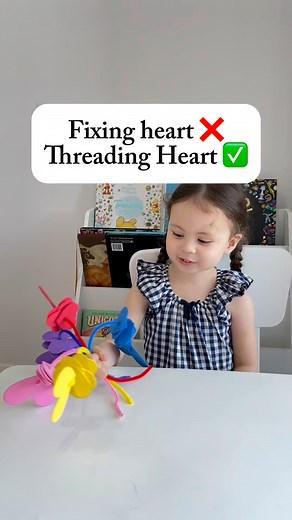 💗I made this little heart-threading activity for my 3-year-old and wow the focus 🥹 Tiny hands carefully threading and matching colours. So simple, so satisfying, and quietly building fine motor skills. No rush. No pressure. Just proud parent moments . Save this for a calm play idea/valentines activity🧵💖 #playbasedlearning #kidsactivities #diycrafts #valentines #activitiesforkids | Juliefel Geraldez Flew