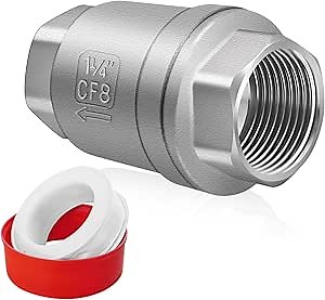 Boltigen 1-1/4 inch Spring Check Valve, 304 Stainless Steel CF8 Non Return One Way Horizontal Check Valve, Vertical Inline Water Check Valve for Well, Pump, Tank, Backflow Prevention, WOG 1000