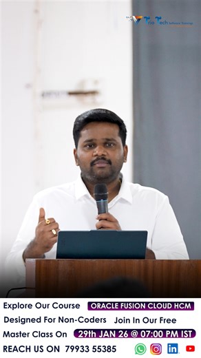 🚀 Looking for a no-layoff, stable IT career without coding? Oracle Fusion HCM Cloud (ERP) is known for its career stability, job security, and long-term demand across global organizations. Unlike short-term technologies, Oracle Fusion HCM roles are business-critical, which is why professionals in this domain experience very minimal layoffs and strong project continuity. In this session, Mr. Kumar explains how Oracle Fusion HCM offers a secure and future-proof career path for freshers, career sw