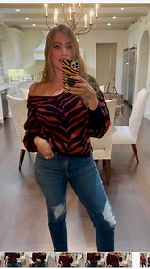 Sofia Vergara on Instagram: "What do you guys think of what I’m wearing tonight? This is one of my favorite sweaters from my new Fall collection…the colors are so rich and amazing!!! 🍂🍁🐅 Pair it with a strapless bra for a sexier off-the-shoulder style, perfect for a Friday night. 💁‍♀️Your favorite Sofia jeans finish the look…I’m wearing the Leslie!!! @walmartfashion"