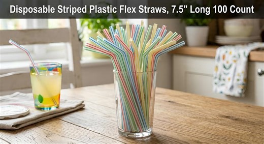 Disposable Striped Plastic Flex Straws, 7.5" Long, 100 Count - Etsy