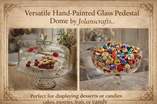 Hand Painted Cherry Cake Stand With Glass Dome – Jolanscrafts Pedestal Cake Plate – Decorative Dessert Stand – Vintage Style Glass Cake - Etsy
