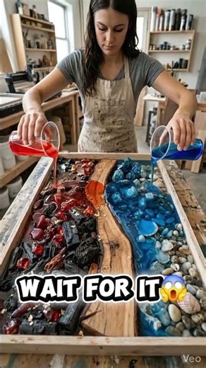 Fire vs Water Resin Table Build 😱🔥💧 #luxurydesign #resintable #shorts