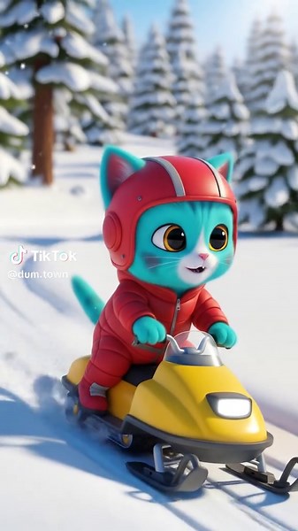 Kitten's First Snowmobile Race Through the Woods! ❄️🏍️ #WinterAdventure #CuteCat