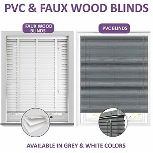 PVC Venetian OR Faux Wood Window Blind Wooden Venetian Blinds White / Grey  | eBay UK