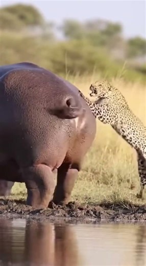 Cheetah Stands Too Close to a Hippo… Gets Poop-Blasted 💥하마 옆에 있다가… 배설물 직격 맞은 치타 ㅋㅋ #animals