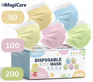 MAGICARE Colorful Kids Masks Disposable - 3 Ply, Youth Ages 4-12 - Soft, Comfortable, Breathable Face Mask for Kids - 1 Box (50pcs)