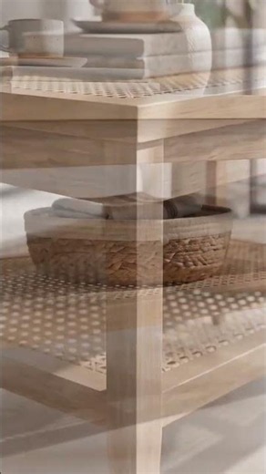 Minimalist Rectangular Rattan Coffee Table in Light Oak
