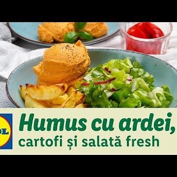 Humus cu ardei capia, cartofi la cuptor si salata fresh • reteta Bucataria Lidl