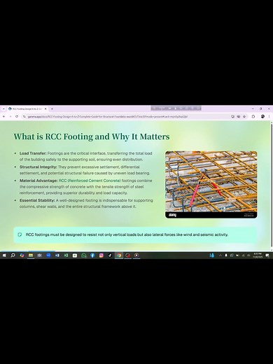 🏗 RCC Footing Design: This guide provides a comprehensive A-to-Z overview of Reinforced Cement Concrete (RCC) Footing Design, the critical first step in structural construction. It details the necessity of footings in safely transferring building loads to the soil, preventing settlement, and ensuring stability. The guide systematically explores the major types of footings (Isolated, Combined, Raft, etc.), outlines key design criteria including soil bearing capacity and load assessment, and prov
