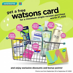9.9K views · 225 reactions | Get a FREE #WatsonsCard for a minimum single-receipt purchase worth P1,400 in any Watsons store. Promo runs from September 25 to 27 only so shop now! #MembersGetMore | Watsons | Facebook