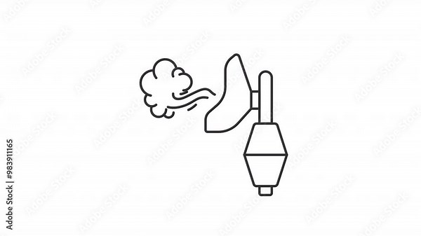 Inhalation nebuliser line animation. Respiratory aid animated icon. Sprayer blowing, evaporating. Black illustration on white background. HD video with alpha channel. Motion graphic