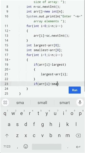 Java Array Program 🤤 | Largest & Smallest Number Java | Find Biggest & Smallest Number #yt #java