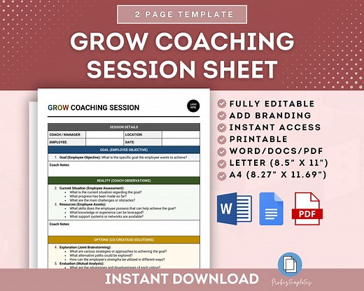 Employee Coaching Session Sheet Template, GROW Coaching Model, Employee Development Meeting Template, Mentorship Session Tracker Template - Etsy