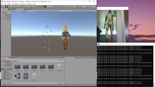 实时人物动作转化Unity3D，real-time 3d pose estimation with Unity3D webcam demo