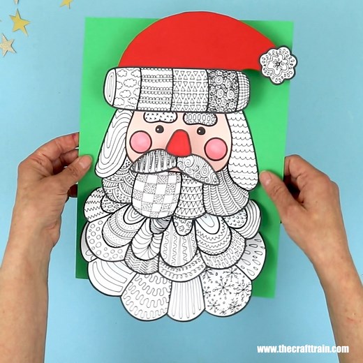 650K views · 3K reactions | Meet the Santa with the coolest beard in the world! Every Santa is one-of-a-kind with our doodle art template https://thecrafttrain.com/pattern-art-santa-craft/ | The Craft Train | Facebook