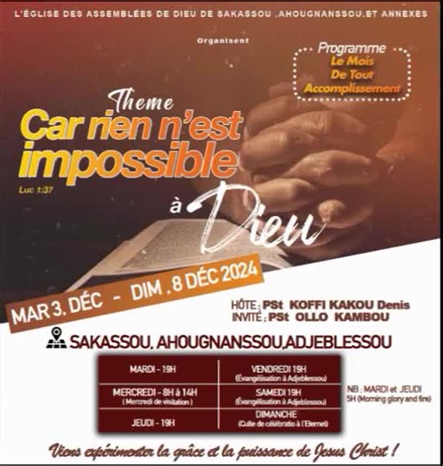 programme : Décembre Mois de accomplissement. vous êtes tous conviés