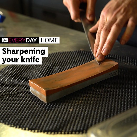 1.1M views · 16K reactions | Melbourne chef Fabio Castello demonstrates how he sharpens his knives using a whetstone to get them razor sharp. He says a blunt knife is more dangerous than a sharp knife because it can cut unevenly and in unpredictable angles. | ABC Everyday | ABC Australia | Facebook