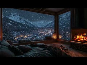 Cozy Cabin Night Ambience | Fire Crackles and Falling Snow for Deep Relaxation and Restful Sleep