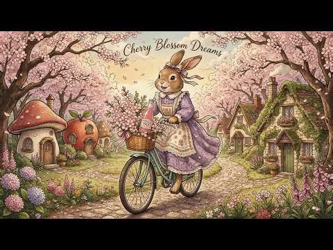 Cherry Blossom Rain 🌸 | Peaceful Cottagecore Storybook Ambience & Cozy Spring Folk Music