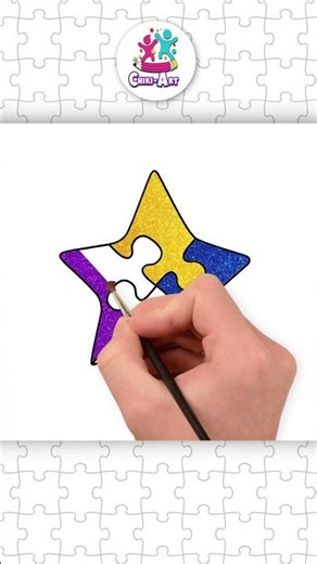 How To Draw Star Shape Puzzle ⭐️ Glitter Drawing #shorts #forkids #chikidoodle