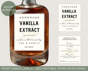 Editable Vanilla Extract Label Template: Printable Gift Label (digital Download) - Etsy