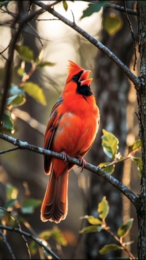 Northern Cardinal Bird Singing on Tree Branch 4K #northerncardinal