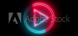 Neon shine play button sign with neon circle animation. neon music player button. Neon glowing play button icon on the black background.4k video.