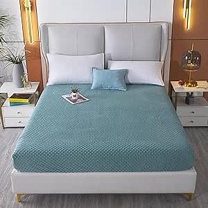Velvet Fitted Sheet Queen Size, Luxury Super Soft Cozy Comfy Flannel Doudou Bed Sheets with 15'' Deep Pocket, 1 Pack (Teal, Twin XL)