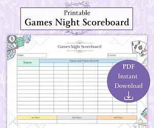 Games Night Scoreboard Printable PDF | Board Games Score Card | Games Party Tally Board - Etsy