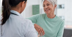 Physiotherapist, senior woman and check shoulder for rehabilitation help, recovery support or joint injury. Chiropractor consultation talk, elderly patient or physiotherapy doctor for medical service