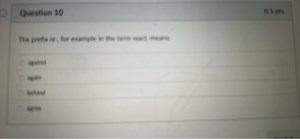 The prefix re-, for example in the term re-do, means:against... | Filo