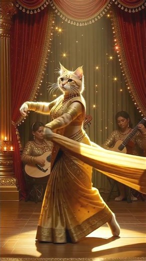 Royal Queen Cat 👑💃 | Golden Saree Dance Performance ✨ | Annu Animation Cartoon