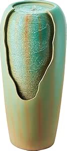 VEVOR Outdoor Water Fountain, 30.71 in Height Fountain and Waterfall, 1-Tier Floor Standing Glazed Jar Style Fountains with LED Light and Pump, for Outdoor Indoor Garden, Home, Patio & Yard (Green)