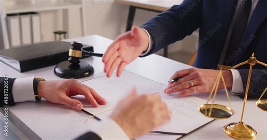 Client and lawyer or attorney shake hands during a meeting at the office, finalizing a contract agreement. Handshake signifies a successful deal and partnership in the legal negotiation process.
