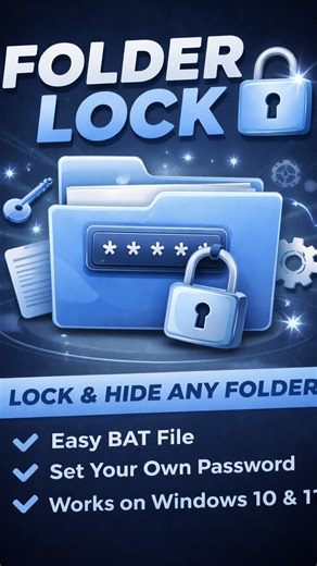 AmSmart Tech 👨‍💻 on Instagram: "Lock Any Folder in Windows (No App) 🔒 Lock and hide any folder on Windows using a simple BAT file. Code is in my bio link, or comment “FOLDER LOCK” and I’ll DM it to you. 🔒 Save this and share it with a friend. #windows11 #windows10 #techtips #viralreels"