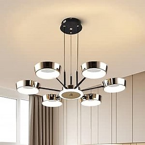 Modern Led Chandelier, Black And Gold Pendant Light, Easy To Install Ceiling Pendant Lighting For Living Room, Dining Room, Kitchen, Bedroom Lighting Fixtures, 70w, 3000k-6000k (3 Color Lights)