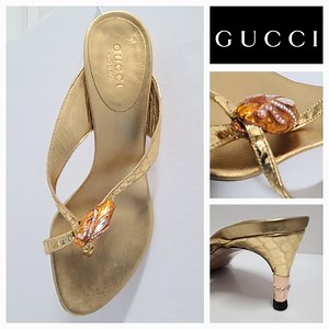 Gucci x Tom Ford Vintage 04' Farewell Runway Gold Metallic Python Sandals COA 6½