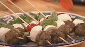 RACHAEL RAY CLASSIC: Here's an easy meatball spiedini with caprese recipe from 2009. Great for a main dish or a cute appetizer for guests! RECIPE: https://rach.tv/3cxGtTw | Rachael Ray Show