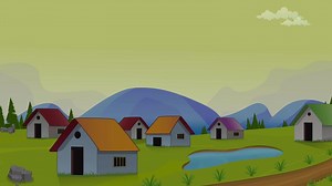 Download Village life cartoon animation, day to night time lapse seamless loop, countryside sun or moon rises and set, landscape for free