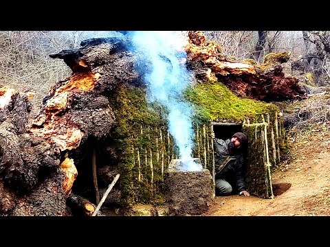 Bushcraft Survival Shelter_I built a Bushcraft Wooden Hut in the Wild