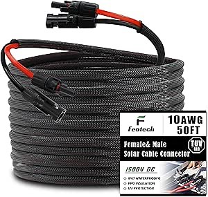 Twin Wire 50FT Solar Extension Cable - 10AWG (6mm) Black & Red with IP67 Solar Panel Connectors for Outdoor & Marine Use