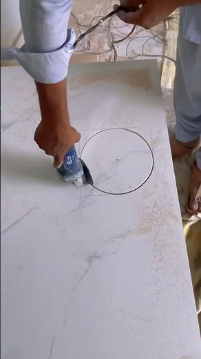 How to Make a Perfect Round Cut in Marble Look Tile Step by Step #TileWork #TileCutting #MarbleTiles